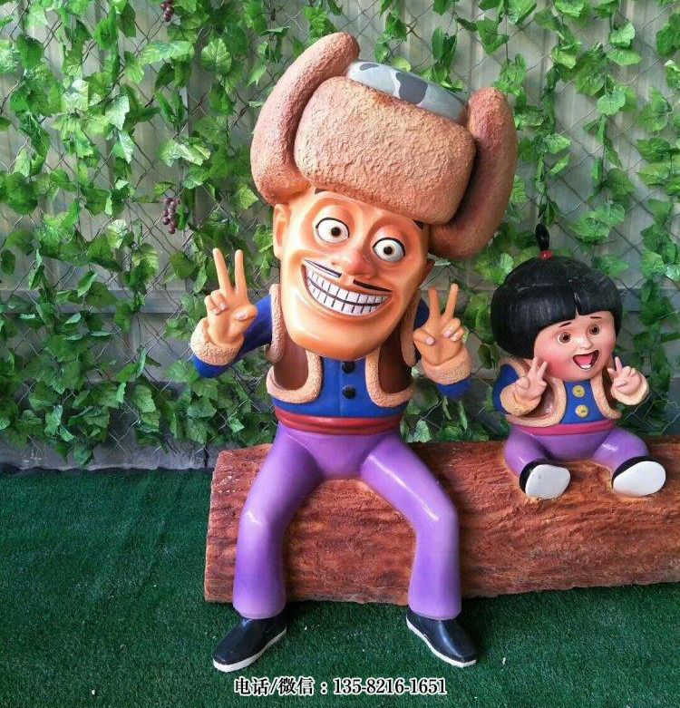 拍照的光頭強雕塑 拍照的光頭強雕塑