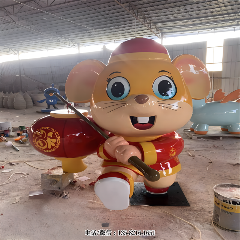 玻璃鋼鼠年卡通老鼠美陳雕塑 玻璃鋼鼠年卡通老鼠美陳雕塑