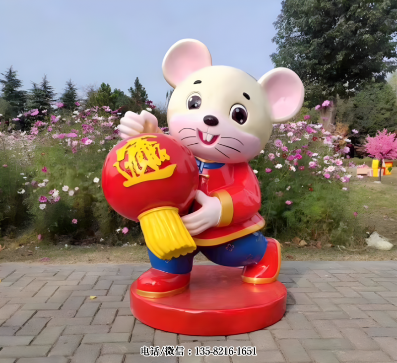 提燈籠的卡通小老鼠雕塑 提燈籠的卡通小老鼠雕塑