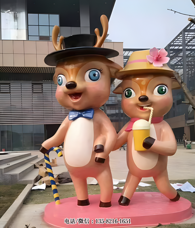 玻璃鋼卡通鹿夫婦雕塑 玻璃鋼卡通鹿夫婦雕塑