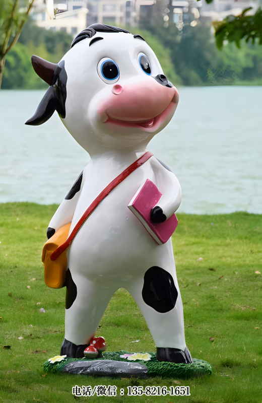 背書包拿書的卡通小牛雕塑 背書包拿書的卡通小牛雕塑
