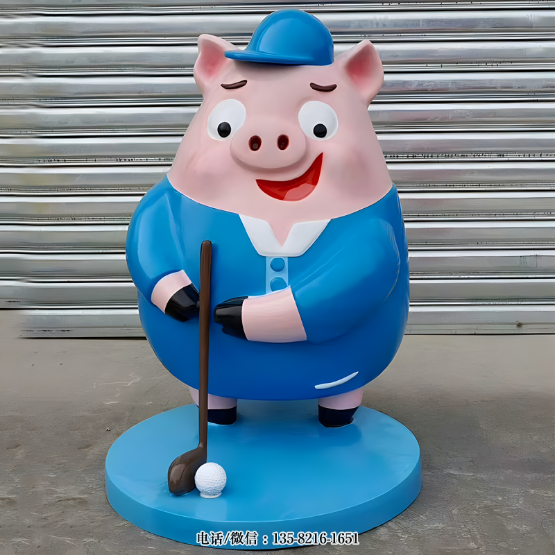 打高爾夫球的卡通豬雕塑 打高爾夫球的卡通豬雕塑