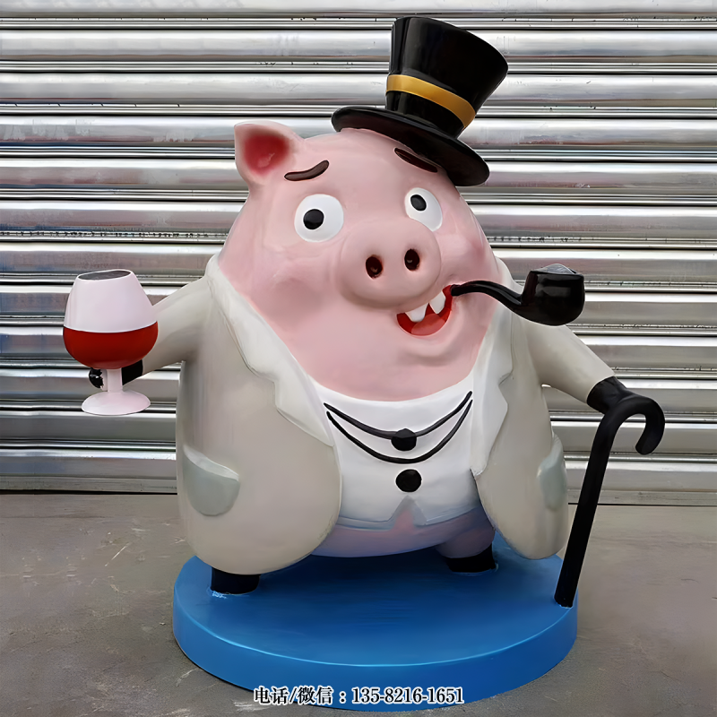 叼著煙斗喝酒的卡通豬雕塑 叼著煙斗喝酒的卡通豬雕塑