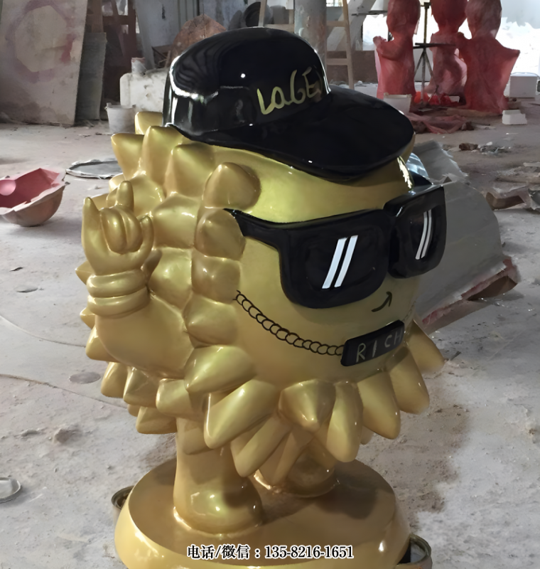 戴墨鏡的卡通榴蓮雕塑公仔 戴墨鏡的卡通榴蓮雕塑公仔