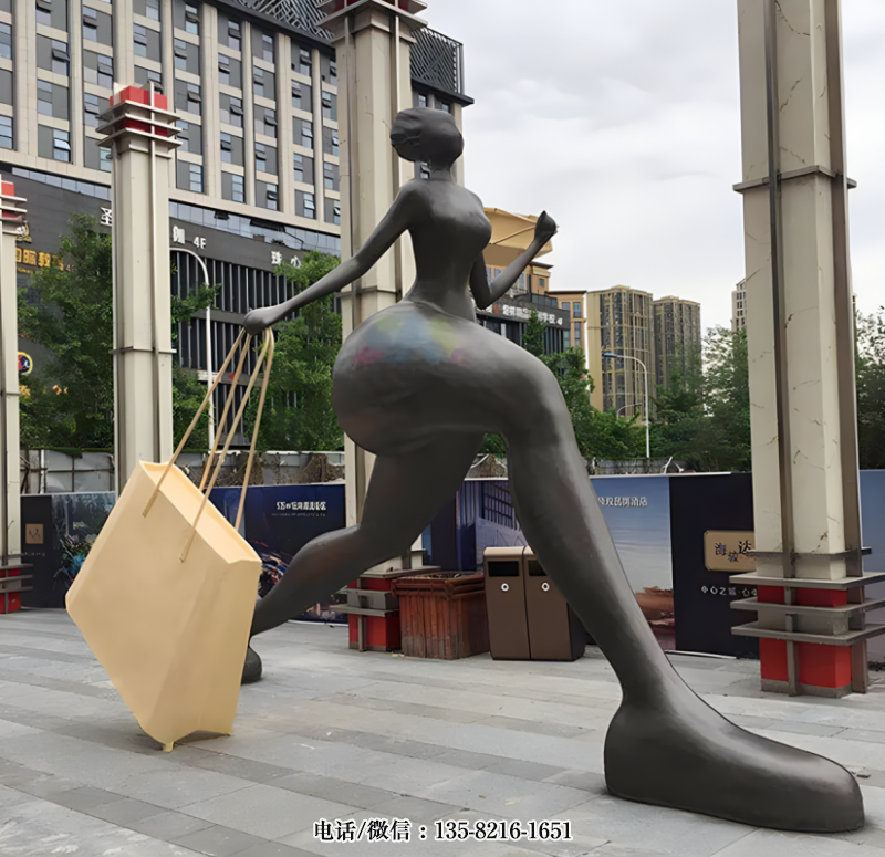 玻璃鋼仿銅購物人物景觀雕塑 玻璃鋼仿銅購物人物景觀雕塑